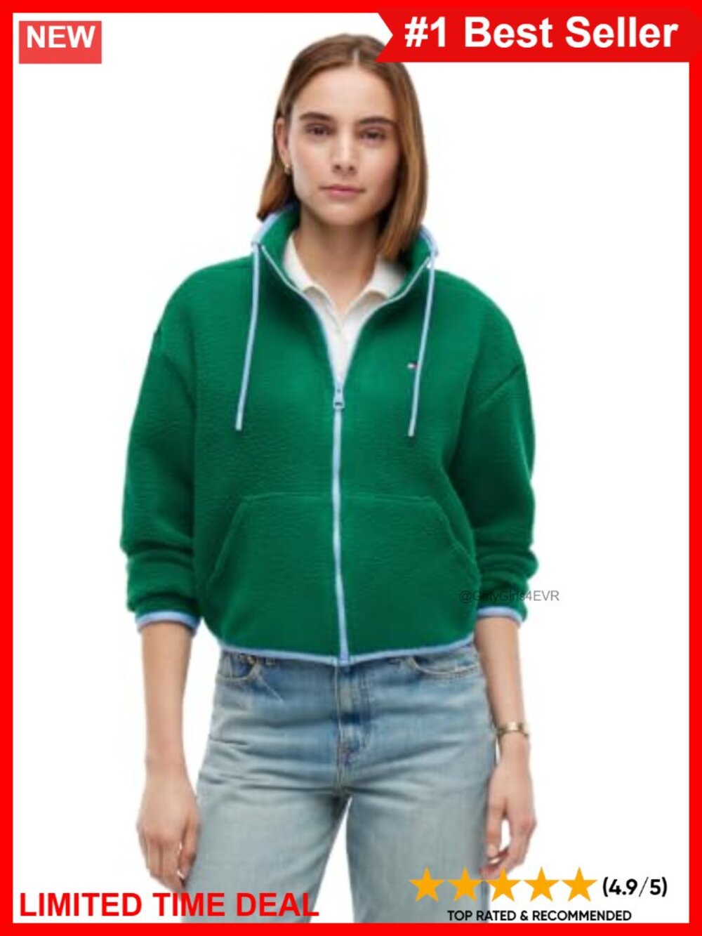 Medium Weight Zip Through Fleece Sweatshirt Funnel Neck Relaxed Fit